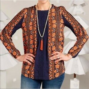 Matilda Jane Floret Floral Orange/blue floral top, size S, EUC